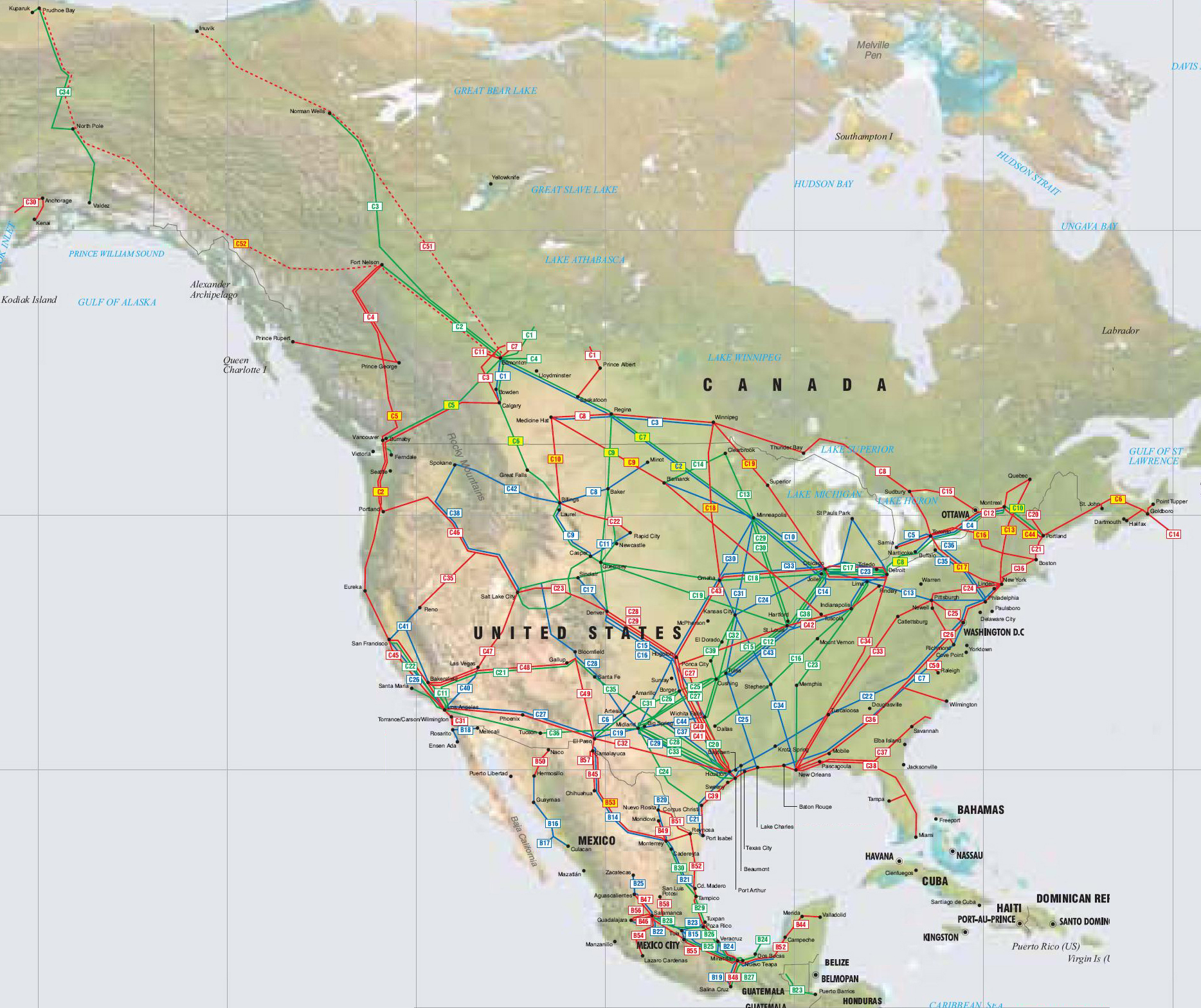 kuzey amerika boru hatlari haritasi